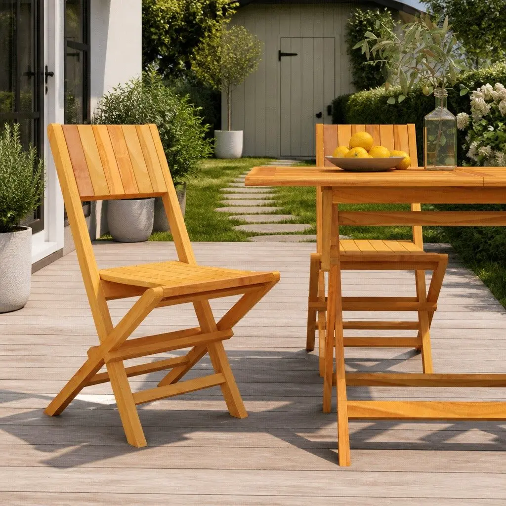 Solid Wood Folding Garden Chairs 2pc Set in Brown