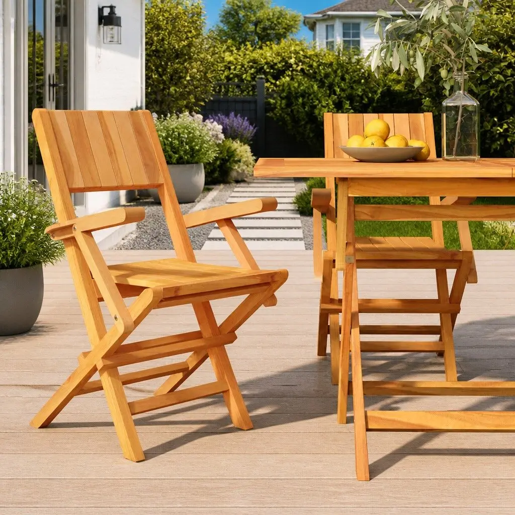 Folding Garden Chairs Solid Teak Wood 2 pcs Brown Outdoor Patio Furniture