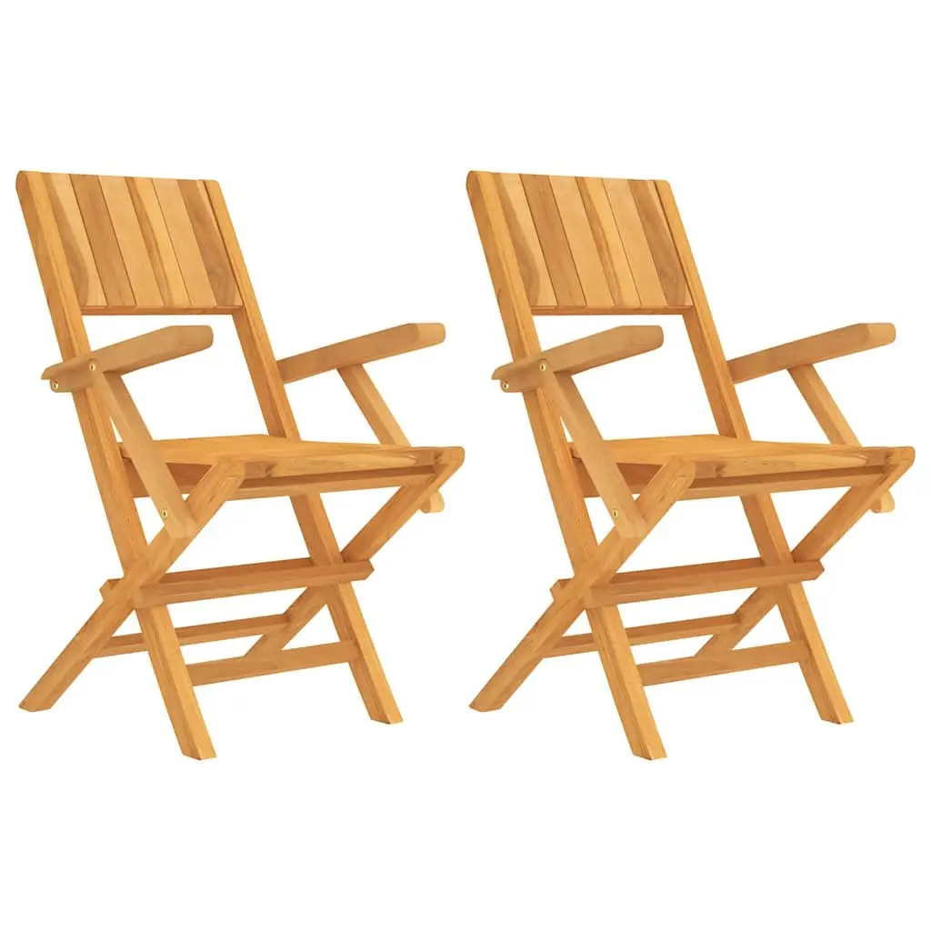 Folding Garden Chairs Solid Teak Wood 2 pcs Brown Outdoor Patio Furniture