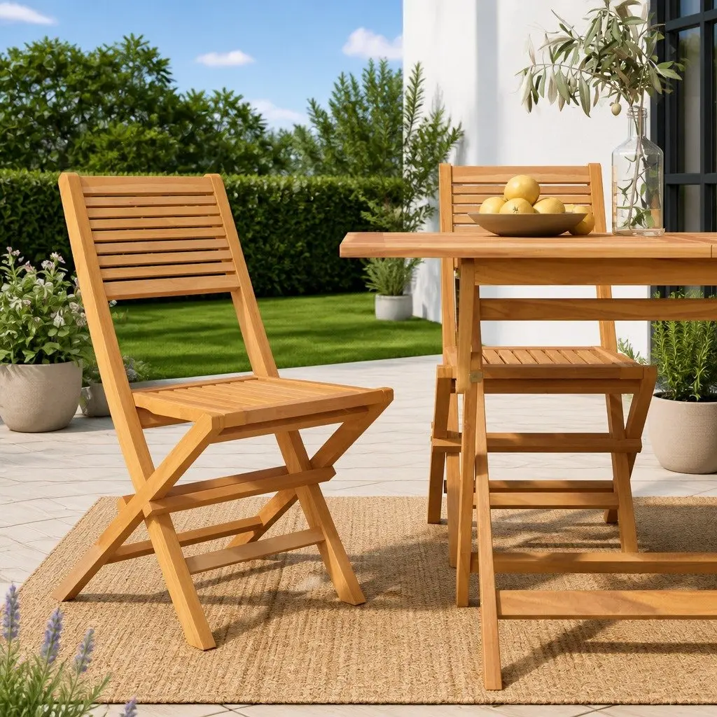 Wooden Folding Garden Chairs 2 pcs Outdoor Seating Brown Slatted Design