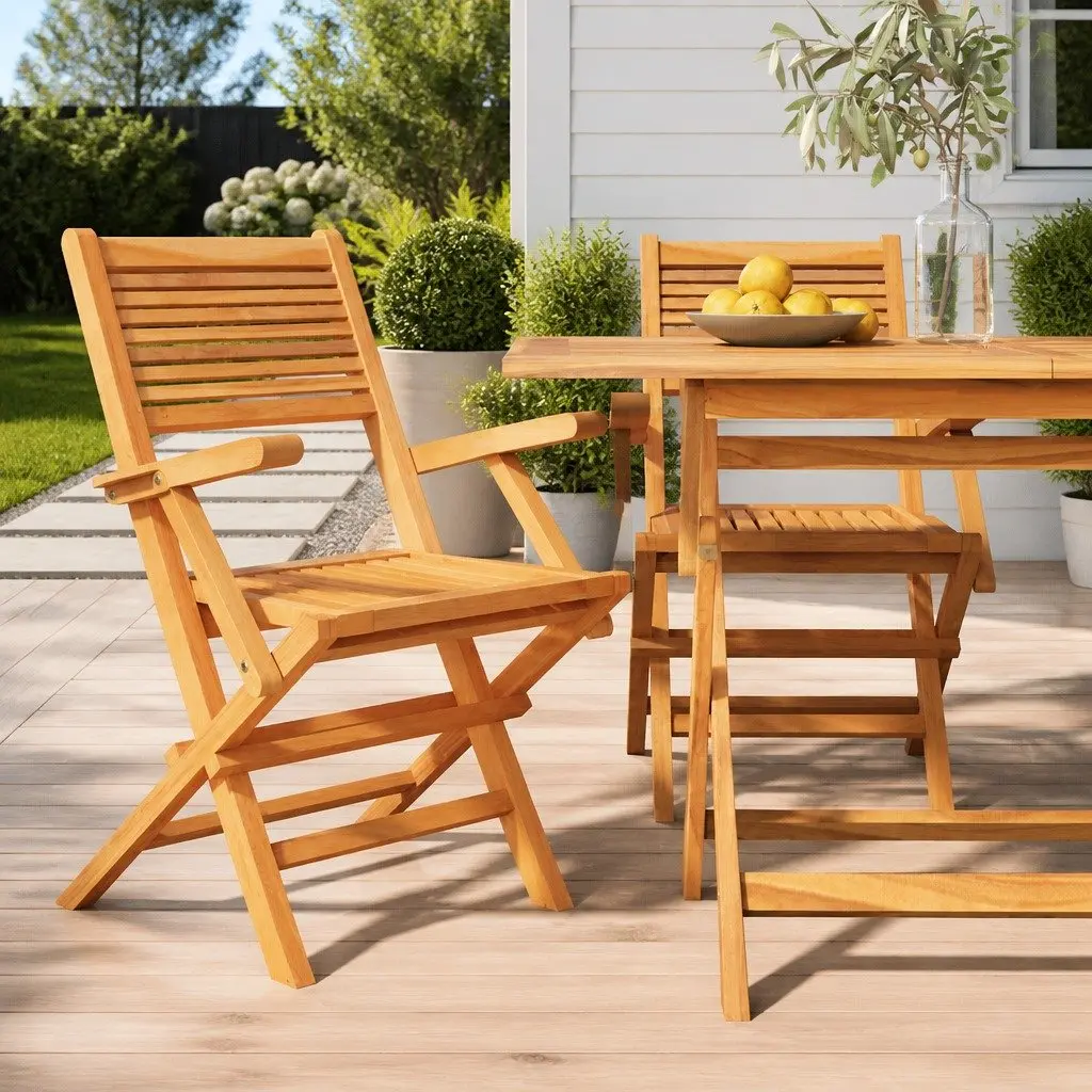 Solid Wood Folding Garden Chairs 2 pcs with Armrests