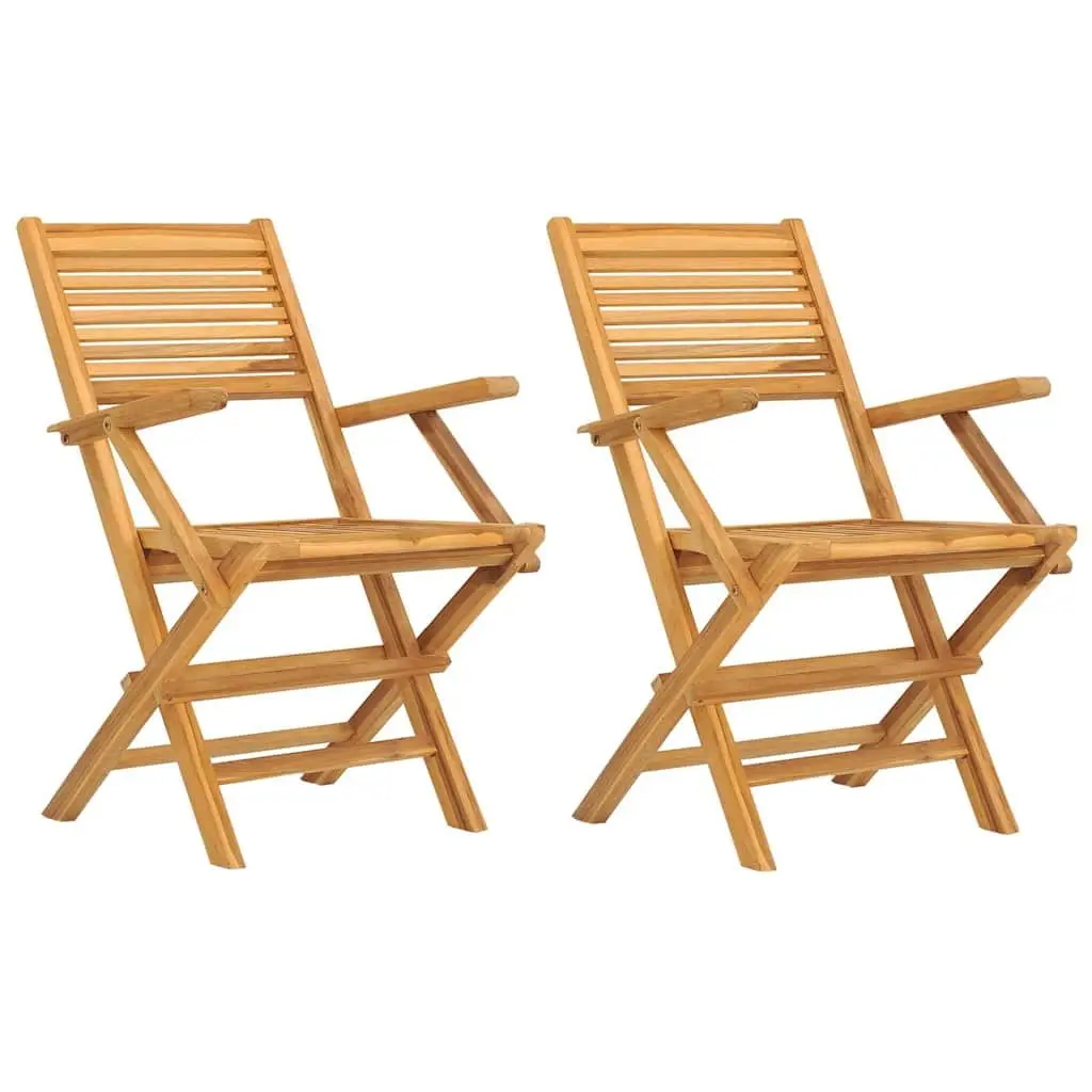 Solid Wood Folding Garden Chairs 2 pcs with Armrests