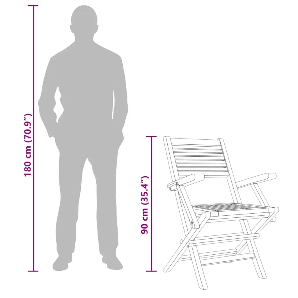Solid Wood Folding Garden Chairs 2 pcs with Armrests