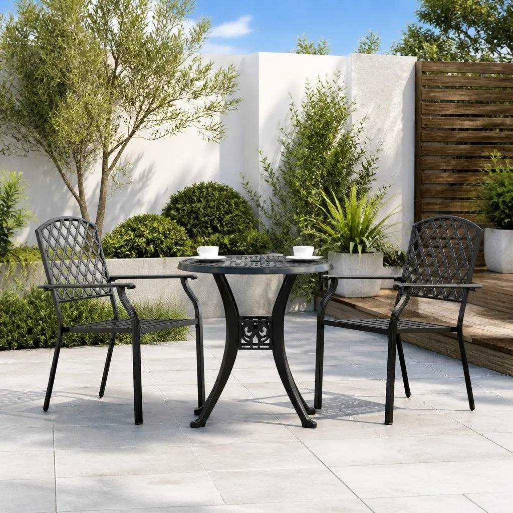 Steel Frame Stackable Garden Chairs, Set of 2