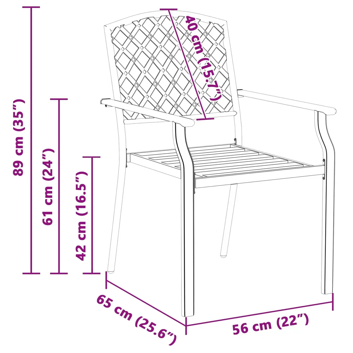 Steel Frame Stackable Garden Chairs, Set of 2