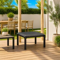 Black Grey Poly Rattan Garden Footstool with Cushion