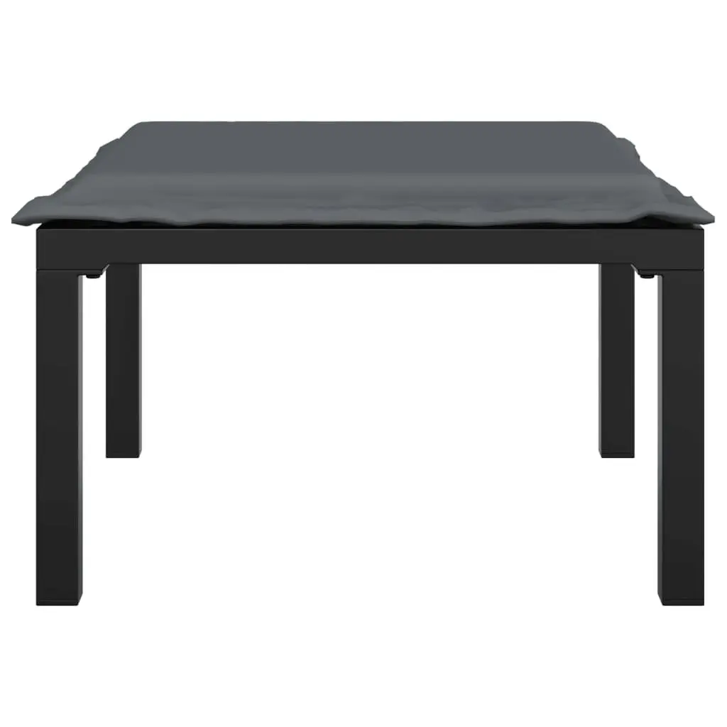 Black Grey Poly Rattan Garden Footstool with Cushion