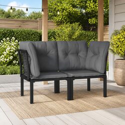 Durable Black Grey Garden Corner Chairs 2 pcs Set
