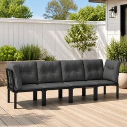 Outdoor Modular Lounge Set 4-Piece Black Grey Rattan