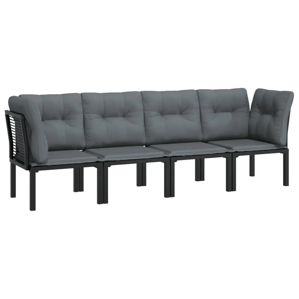 Garden Lounge Set Poly Rattan 4 Piece Modular Black Grey