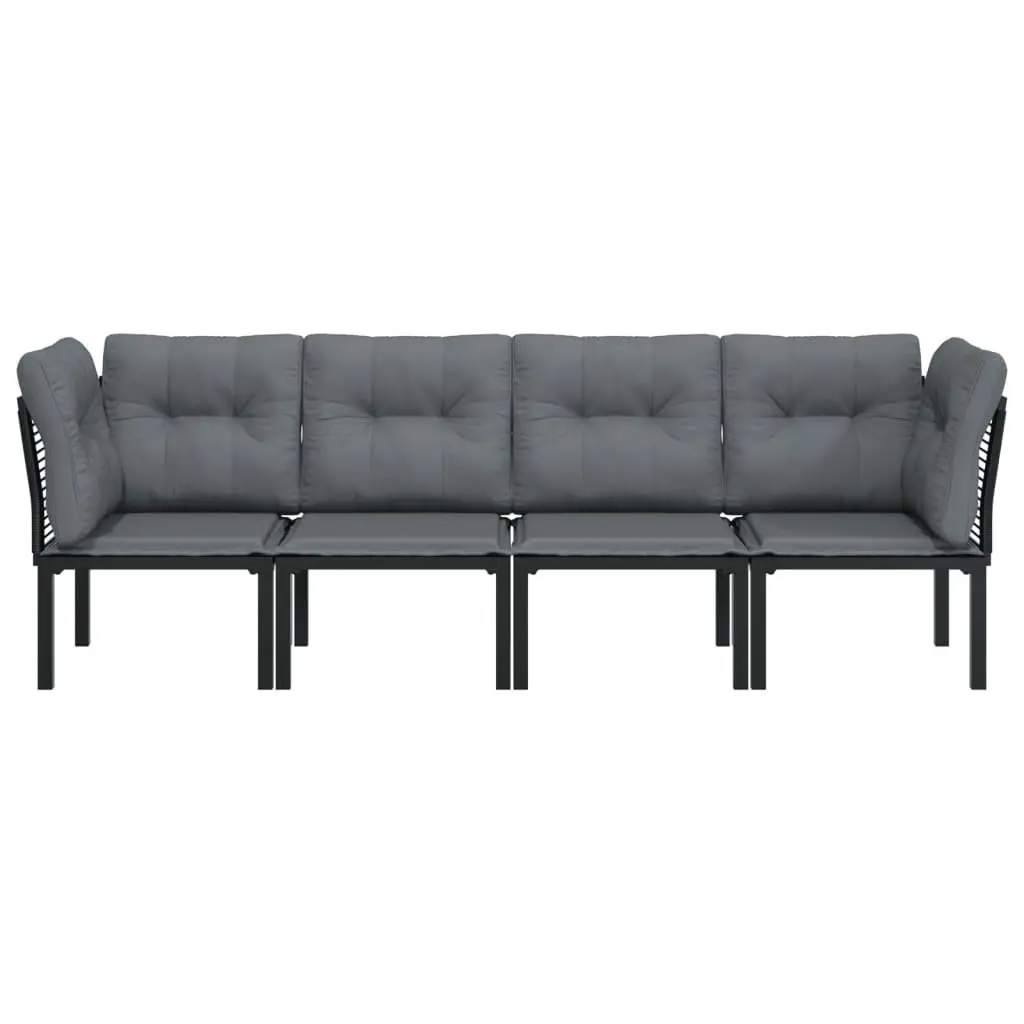 Garden Lounge Set Poly Rattan 4 Piece Modular Black Grey