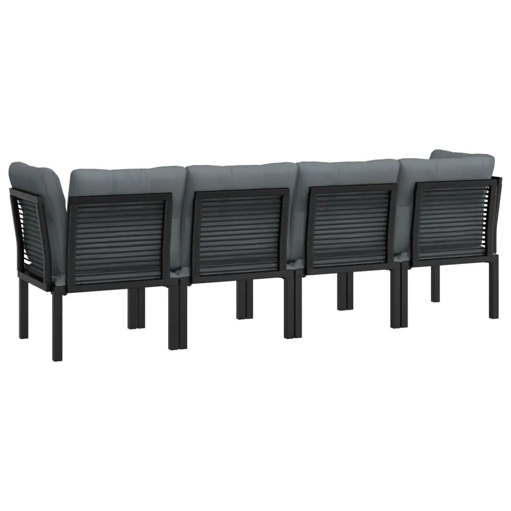 Garden Lounge Set Poly Rattan 4 Piece Modular Black Grey