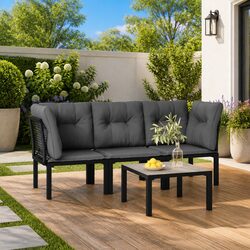 Durable 4 Piece Modular Garden Lounge Set in Black Grey