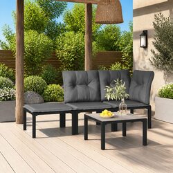 Premium 4-Piece Outdoor Lounge Set in Black Grey Rattan