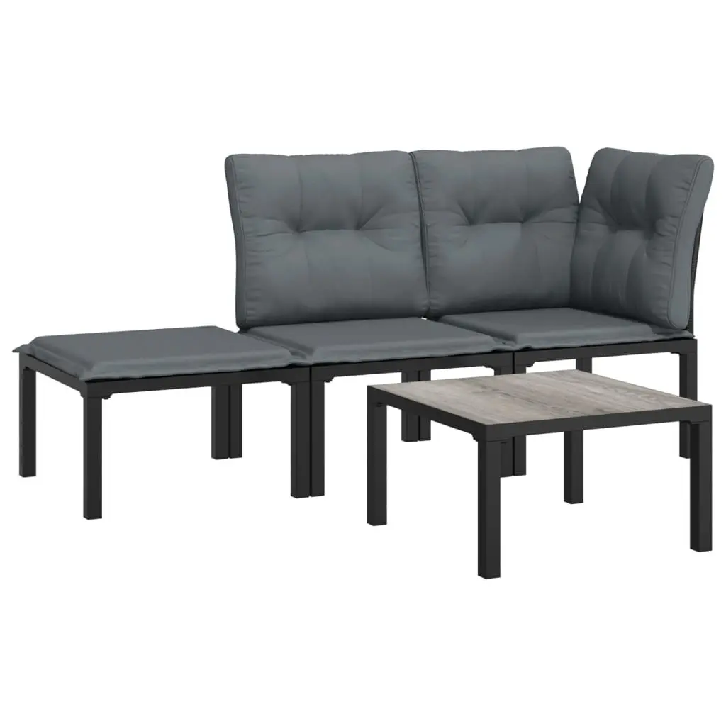 Outdoor Lounge Set PE Rattan 4 Piece Black Grey Modular Furniture