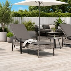 Sun Lounger Outdoor Furniture Grey Poly Rattan Adjustable Backrest Cushion