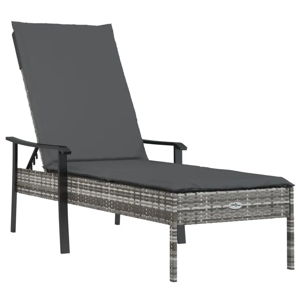 Adjustable Backrest Grey Poly Rattan Sun Lounger