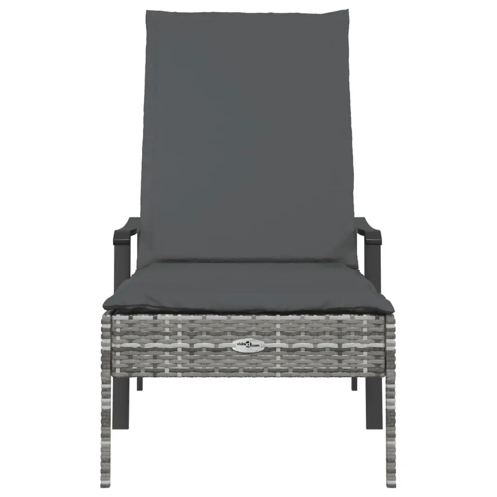 Adjustable Backrest Grey Poly Rattan Sun Lounger