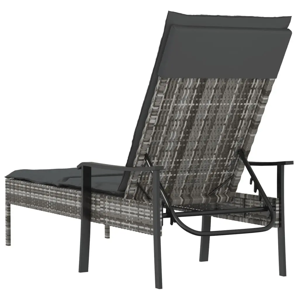 Adjustable Backrest Grey Poly Rattan Sun Lounger