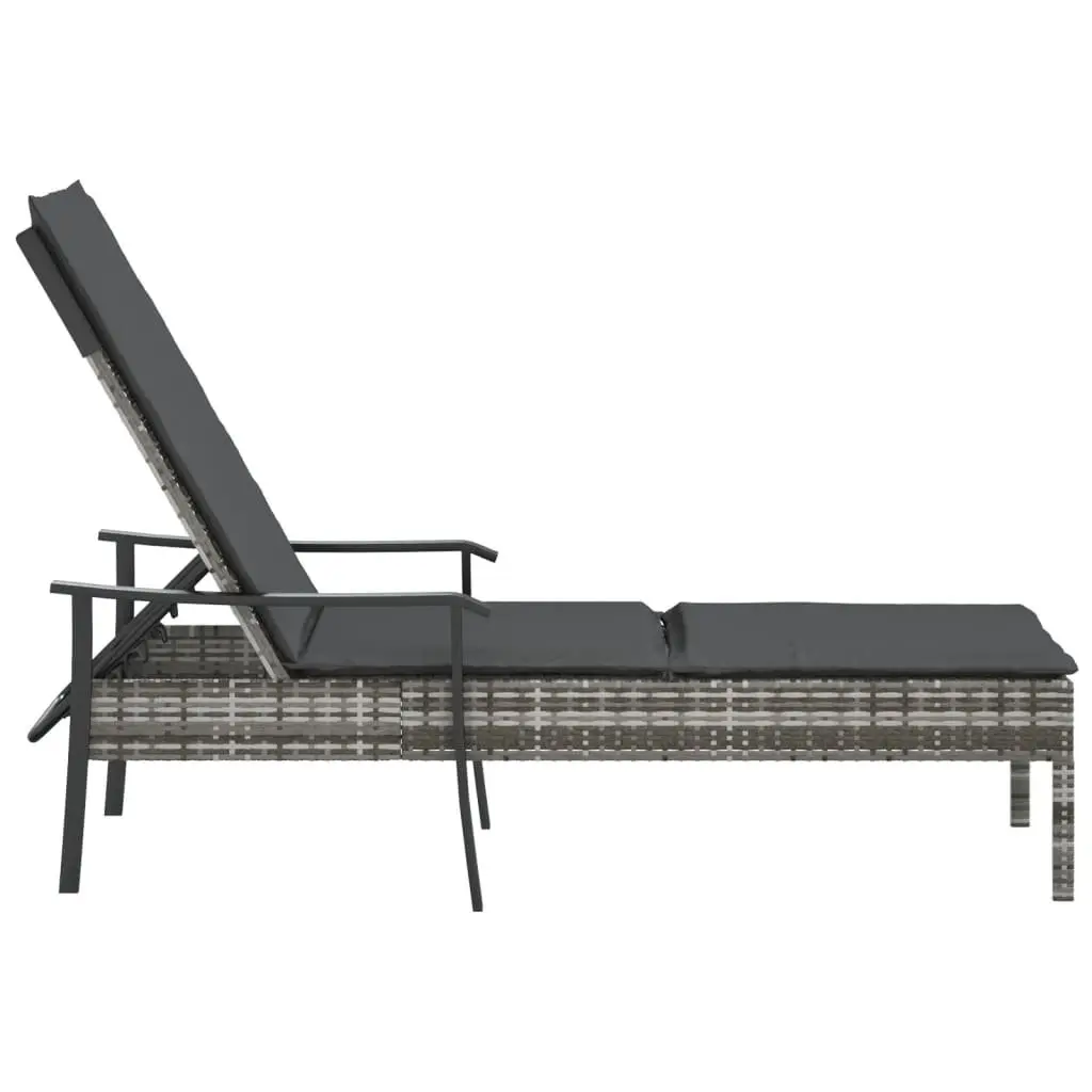 Adjustable Backrest Grey Poly Rattan Sun Lounger