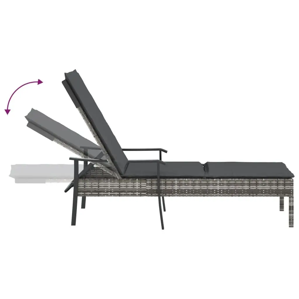Adjustable Backrest Grey Poly Rattan Sun Lounger