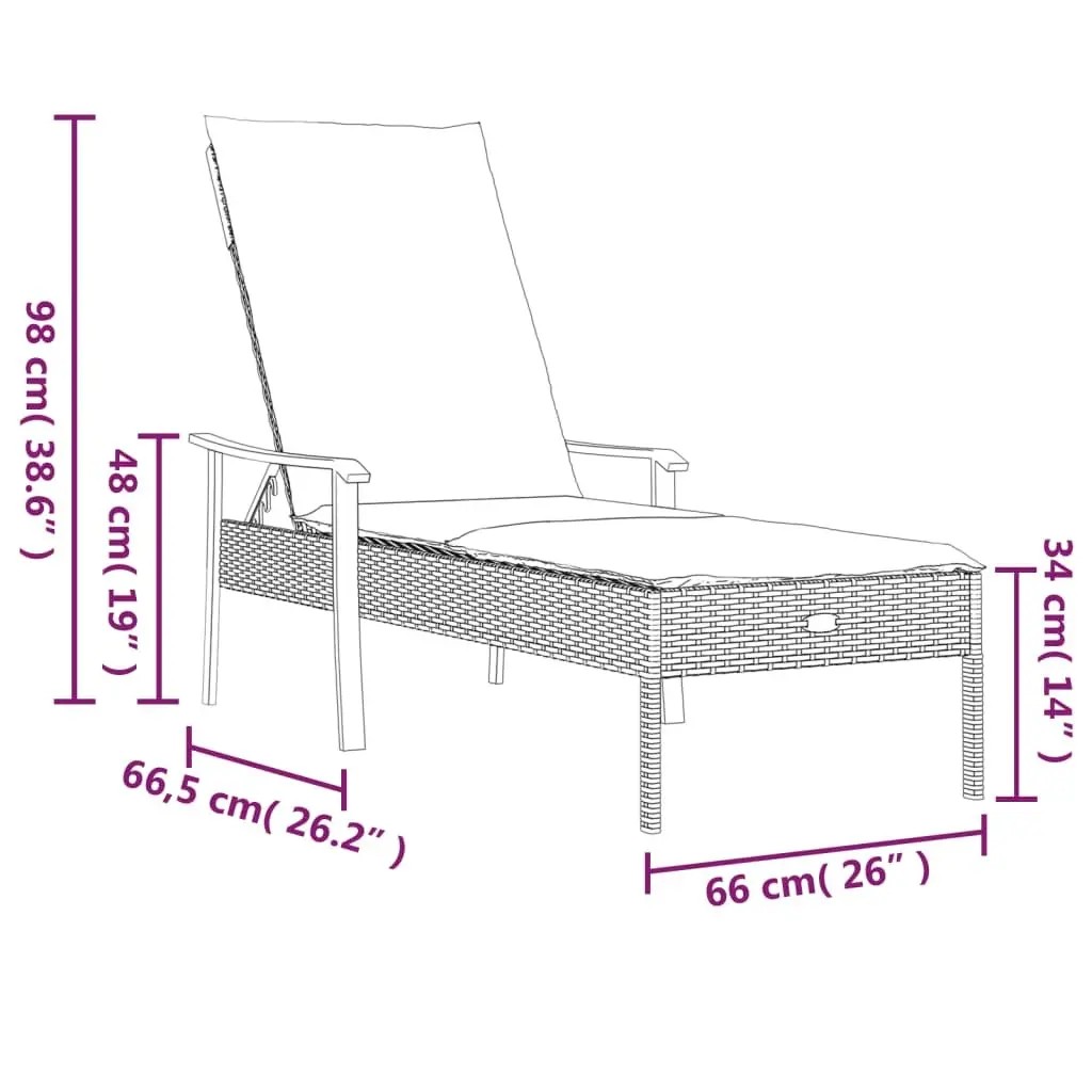 Adjustable Backrest Grey Poly Rattan Sun Lounger