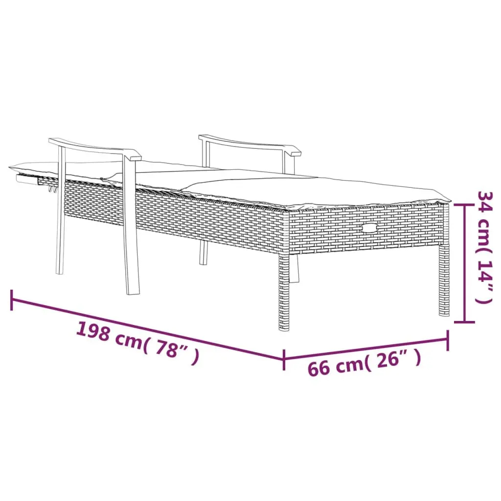 Adjustable Backrest Grey Poly Rattan Sun Lounger