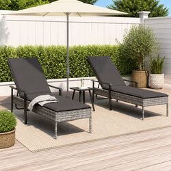 Grey Sun Loungers Set with Table and Cushions for Outdoors