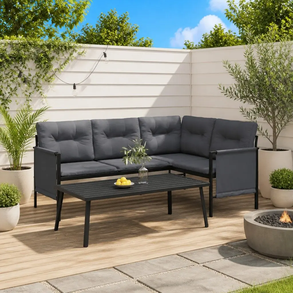 Anthracite Garden Corner Sofa with Steel Frame