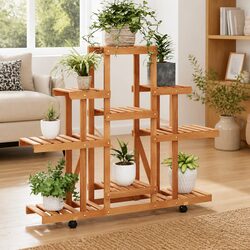 Sturdy Wooden Flower Stand with Wheels for Easy Mobility