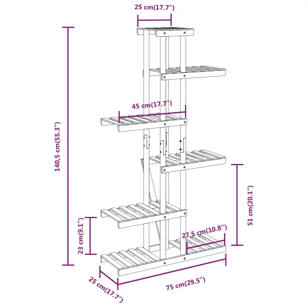 Plant Stand Solid Fir Wood 75x25x140.5cm Brown