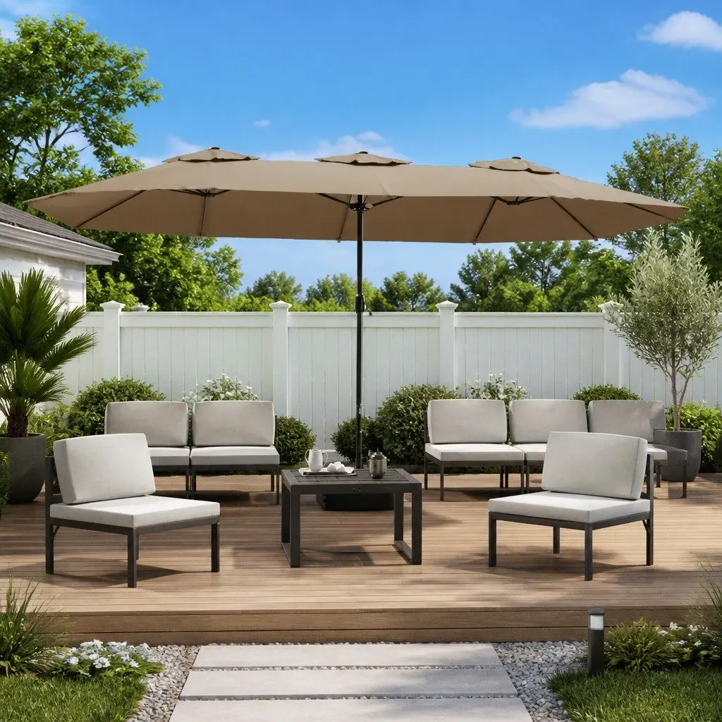 Double-Head Parasol Polyester 449x265 cm Taupe