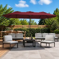 Sturdy Double-Head Garden Parasol Red Sunshade Umbrella