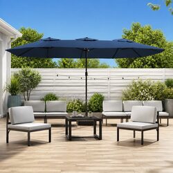 Azure Blue Double-Head Garden Parasol with Crank Mechanism