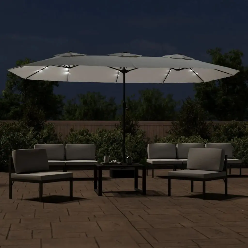 Double-Head Garden Parasol with LED Lights