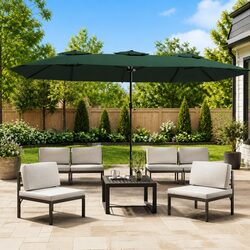 Sturdy Double-Head Garden Parasol with LED Lights 449x265cm