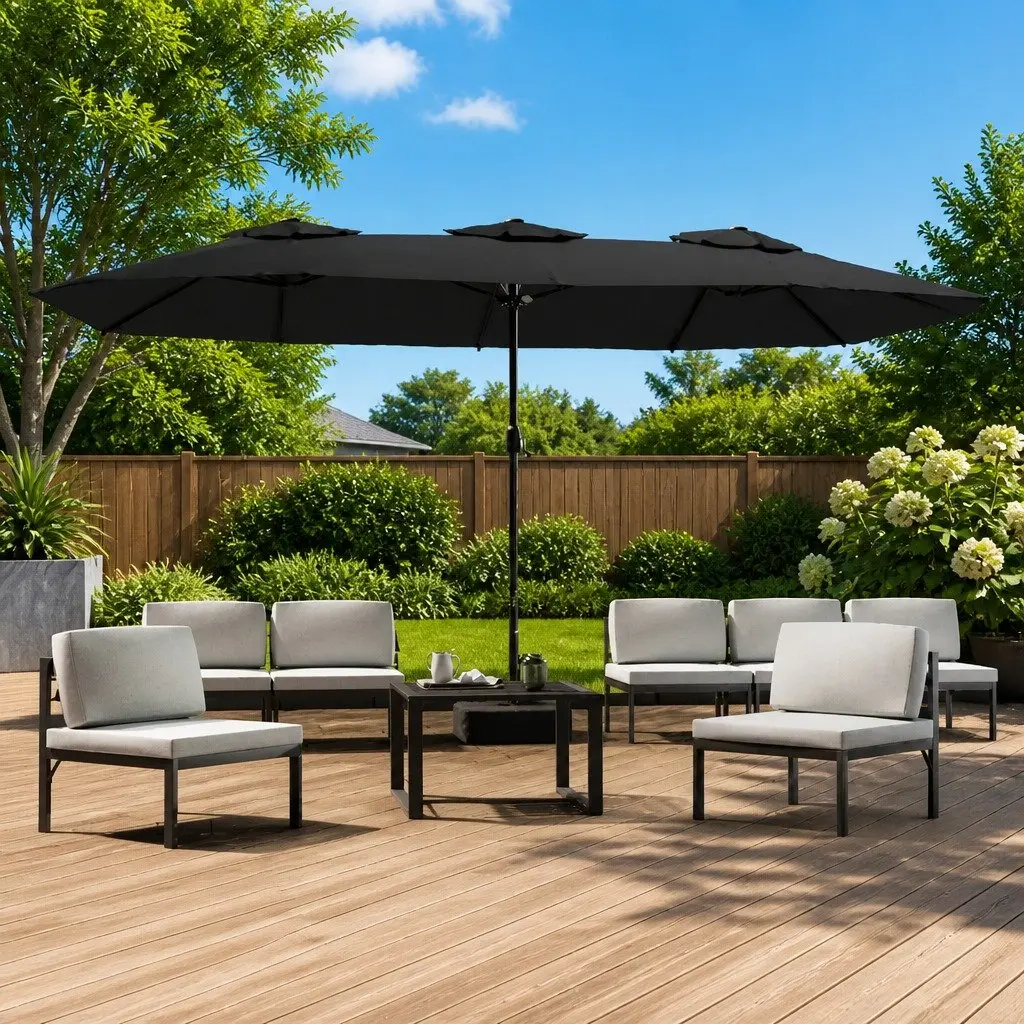 Double-Head Garden Parasol with LED Lights Anthracite Outdoor Sunshade 449x265cm