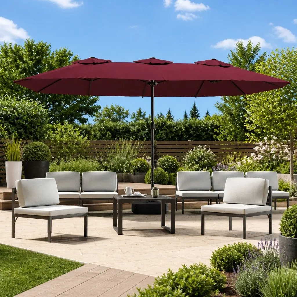Double-Head Garden Parasol with LED Lights