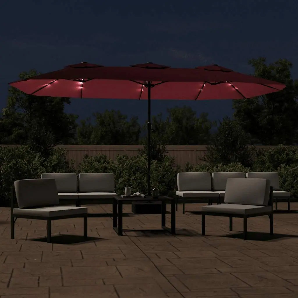Double-Head Garden Parasol with LED Lights