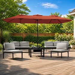 Premium Double-Head Garden Parasol with LED Lights 449x265cm