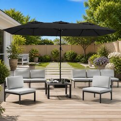 Sturdy Double-Head Garden Parasol with LED Lights