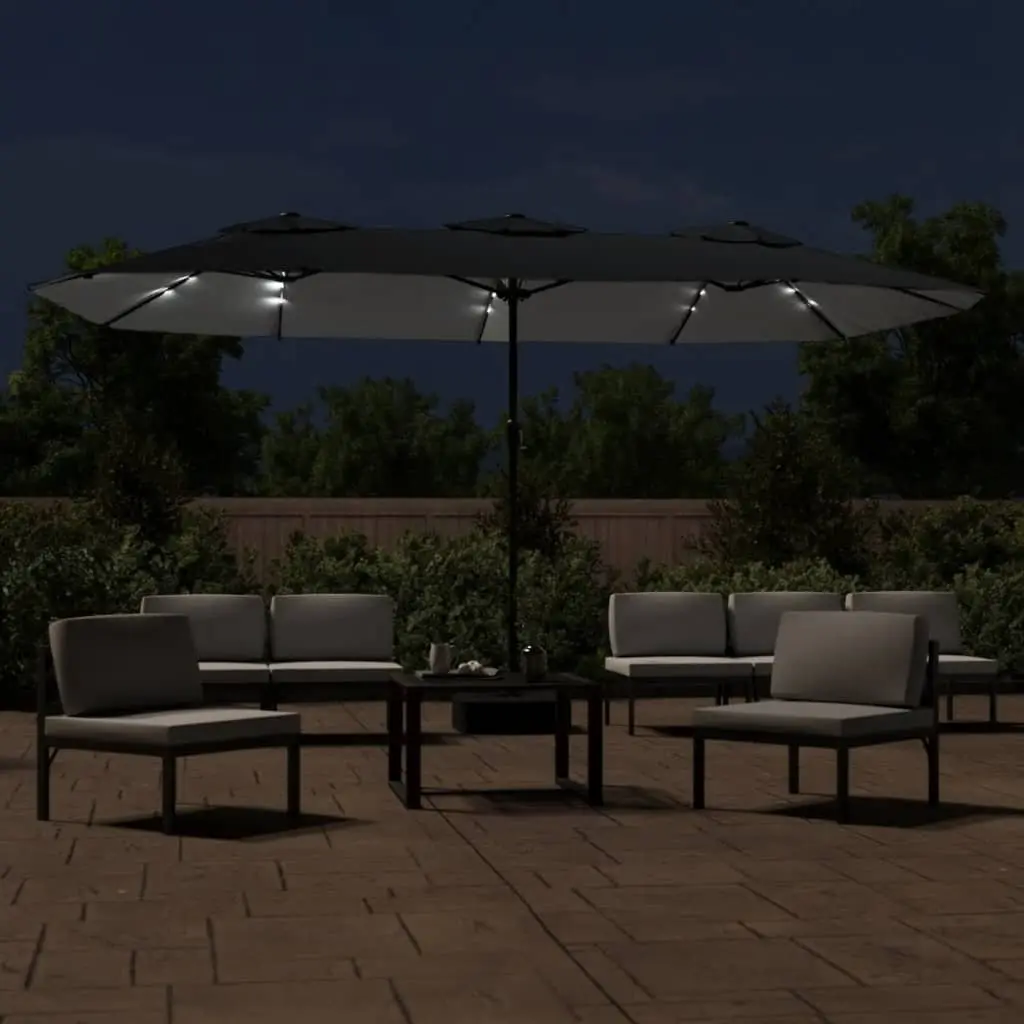Double-Head Garden Parasol with LED Lights