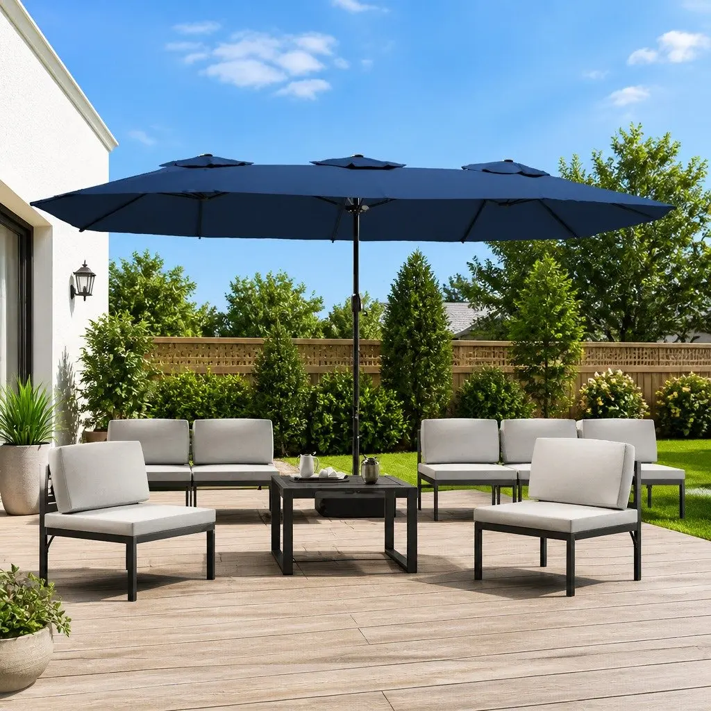 Double-Head Garden Parasol with LED Lights