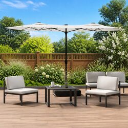 Double-Head Garden Parasol with Integrated LED Lights 316x145cm White