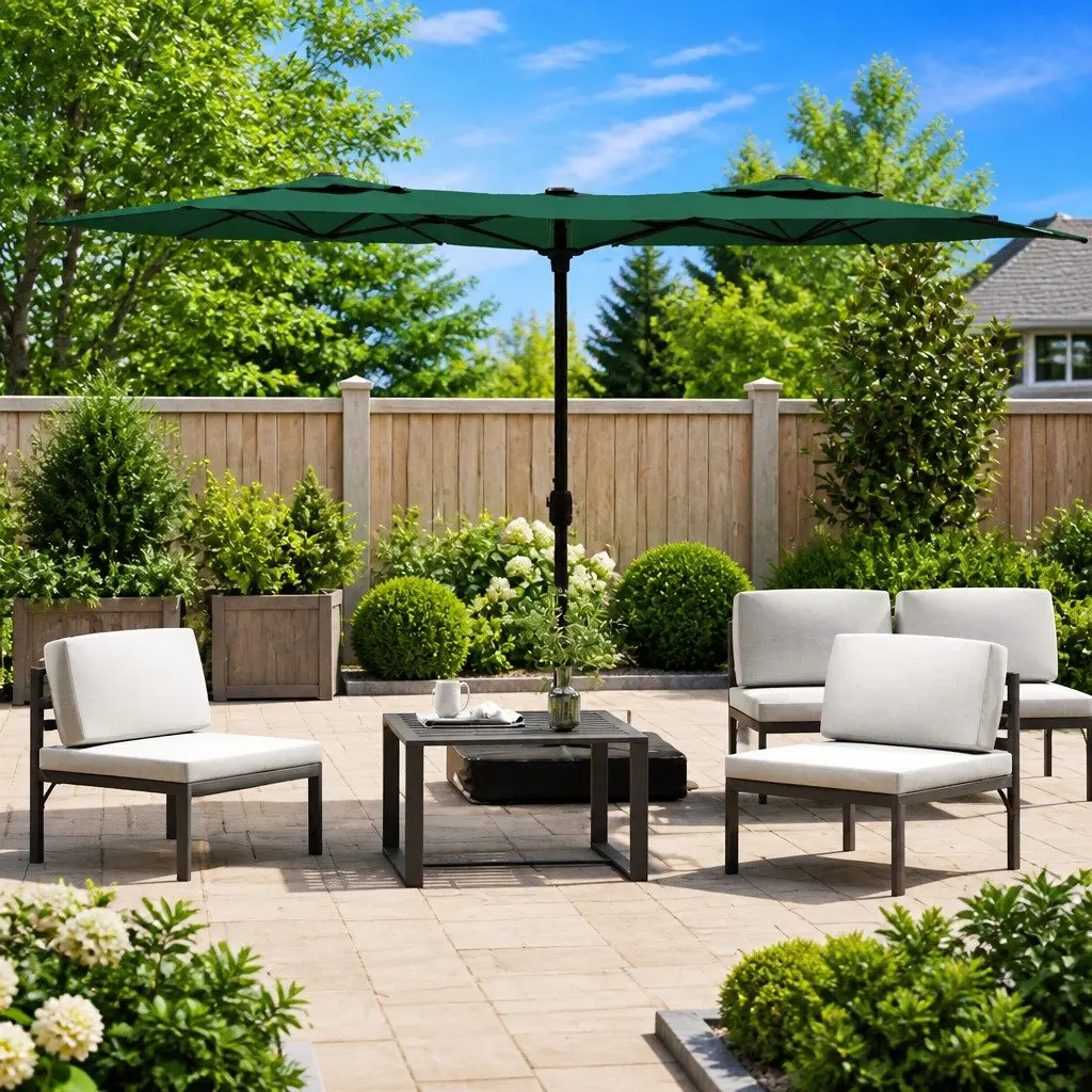 Double-Head Garden Parasol with LED Lights
