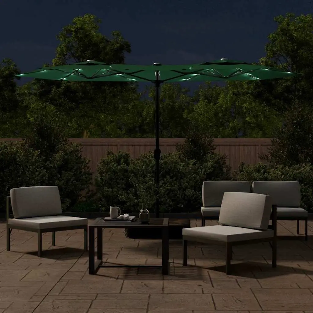 Double-Head Garden Parasol with LED Lights