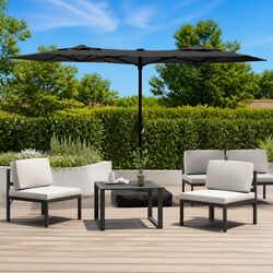 Durable Double-Head Garden Parasol with LED Lights 316x145cm
