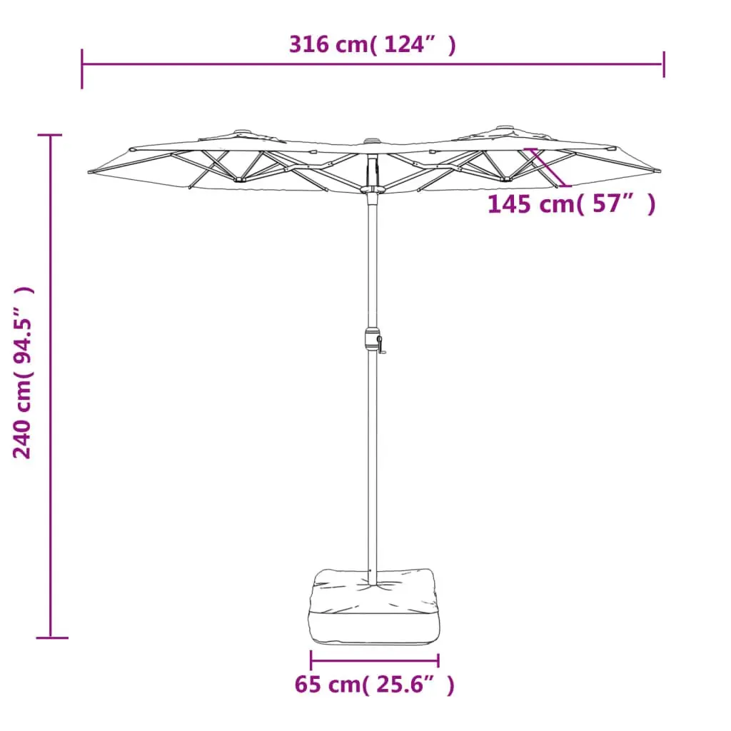 Double-Head Garden Parasol with LED Lights 316x145cm