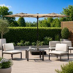 Sturdy Double-Head Garden Parasol with LED Lights, Taupe