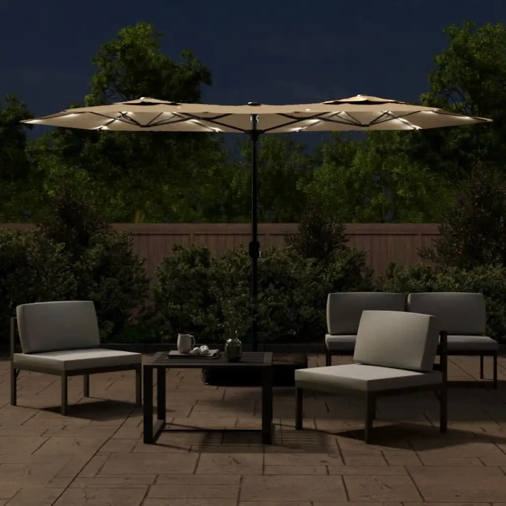 Double-Head Garden Parasol Polyester 316x145cm Taupe